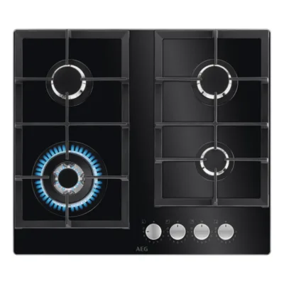 60 cm gaasipliidiplaat StepPower juhtimisega AEG HKB64420NB, karastatud klaas, 4 keeduala, wok-põleti, malmist