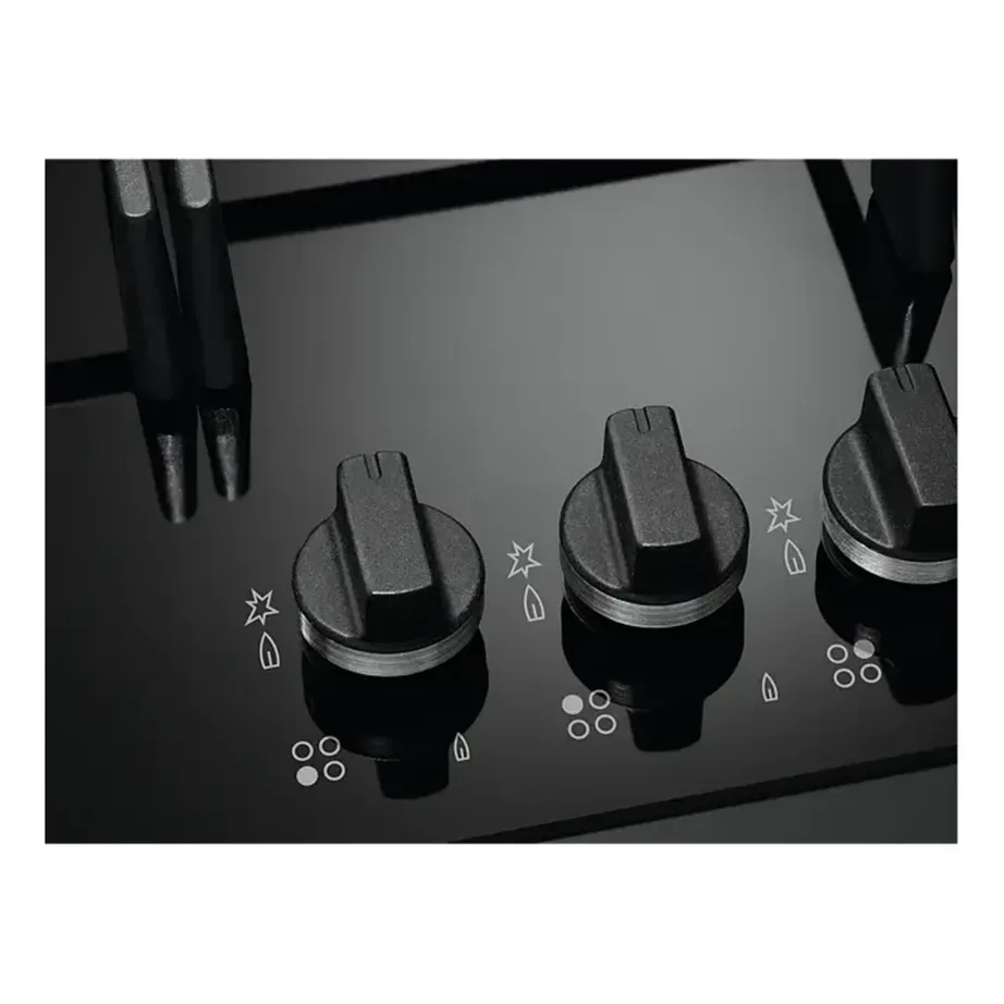 60 cm gaasipliidiplaat StepPower juhtimisega AEG HKB64420NB, karastatud klaas, 4 keeduala, wok-põleti, malmist pannitoed, must – 8