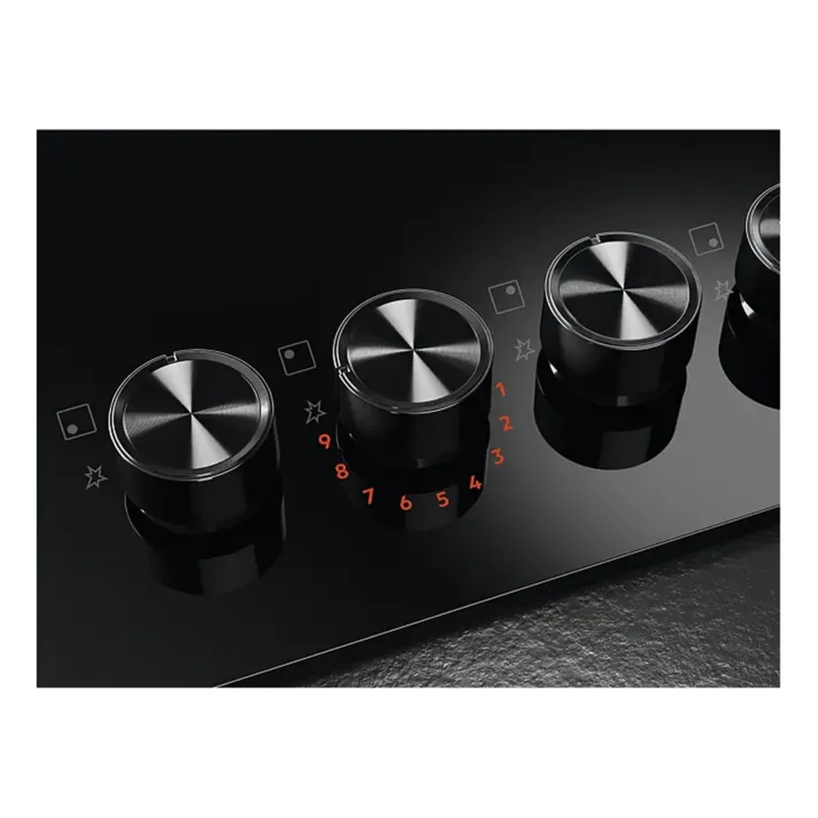 60 cm gaasipliidiplaat LED-näidikutega AEG HKB64453NB, 4 keeduala, karastatud must klaas, malmist pannitoed, StepPower, Hob2Hood, taimer, leegiandur, LPG düüsid, 8600 W – 5