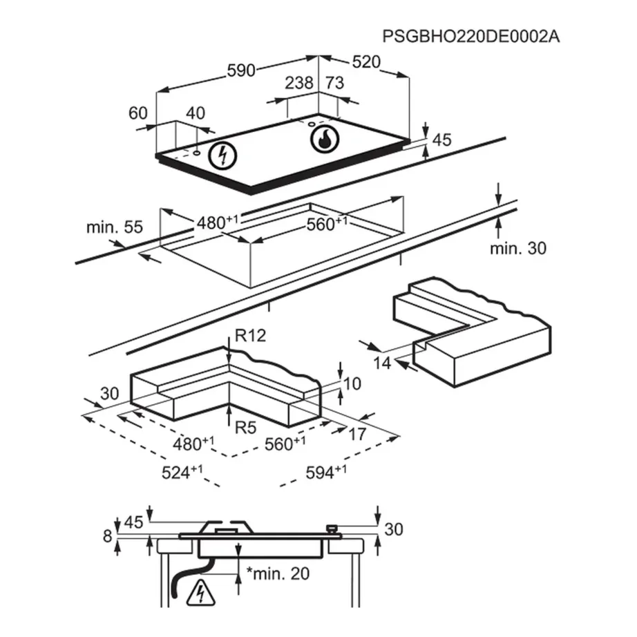 60 cm gaasipliidiplaat LED-näidikutega AEG HKB64453NB, 4 keeduala, karastatud must klaas, malmist pannitoed, StepPower, Hob2Hood, taimer, leegiandur, LPG düüsid, 8600 W – 9