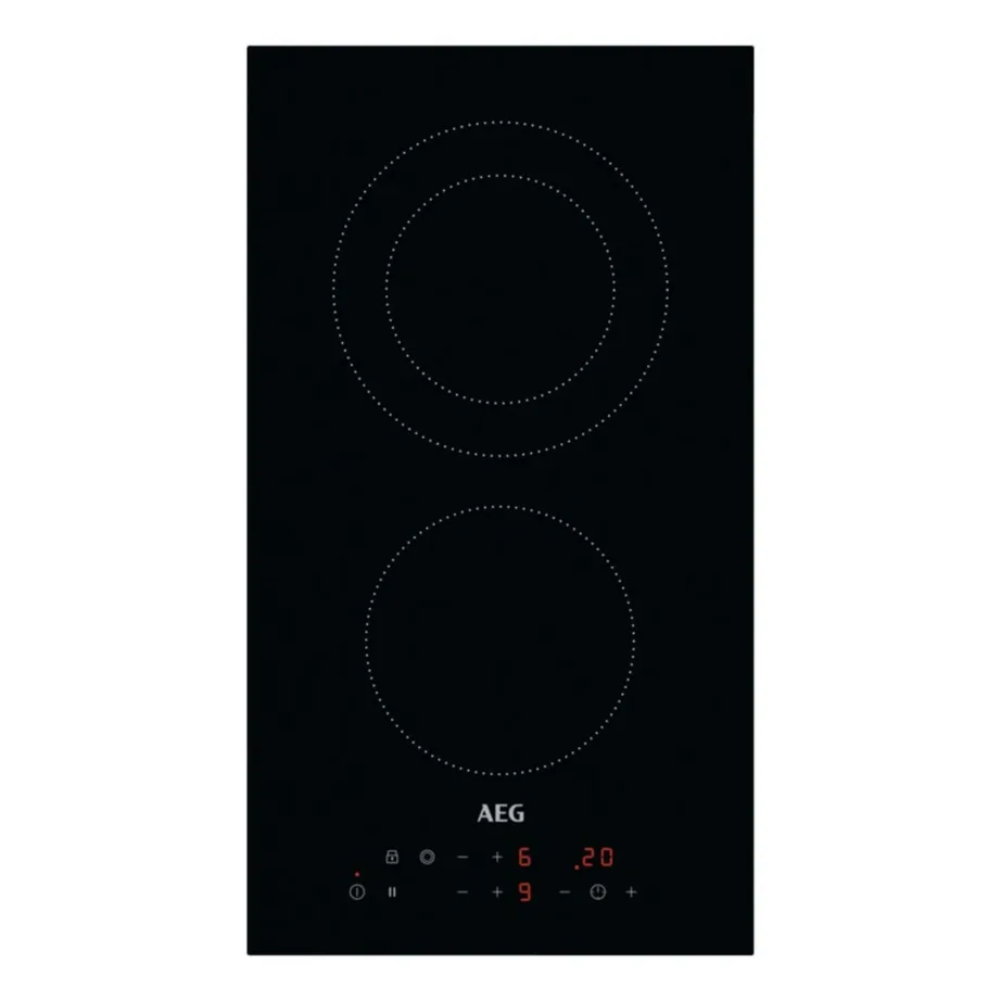 Integreeritav klaaskeraamiline elektripliidiplaat 2 keedualaga AEG HRB32310CB, 30 cm, puutetundlik juhtimine, taimer, pausifunktsioon, lapselukk, jääksoojuse indikaator, must