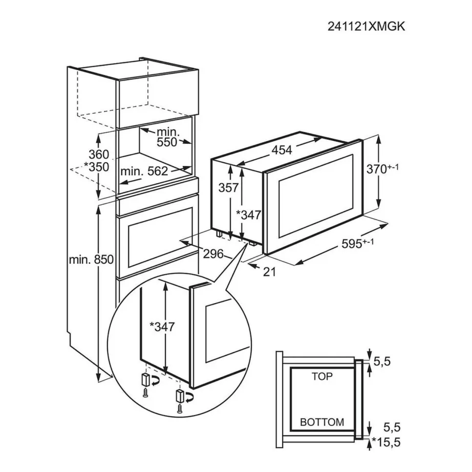 Integreeritav aurufunktsiooniga mikrolaineahi AEG NMB6S171SB, 17 l, 800 W, puutejuhtimine LCD-ga, roostevaba sisemus, must, paigaldus 36×56.2×30 cm – 3