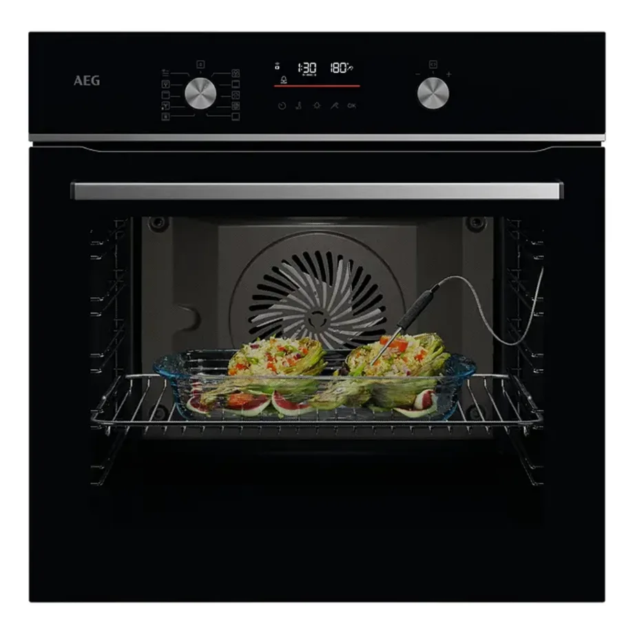 Integreeritav auru- ja pöördõhuga elektriahi AEG OA5CB531AB, SteamBake, SurroundCook, Wi-Fi juhtimine, lihatermomeeter, 71 l, A+ energiaklass, must klaasesipaneel, 60 cm – 6