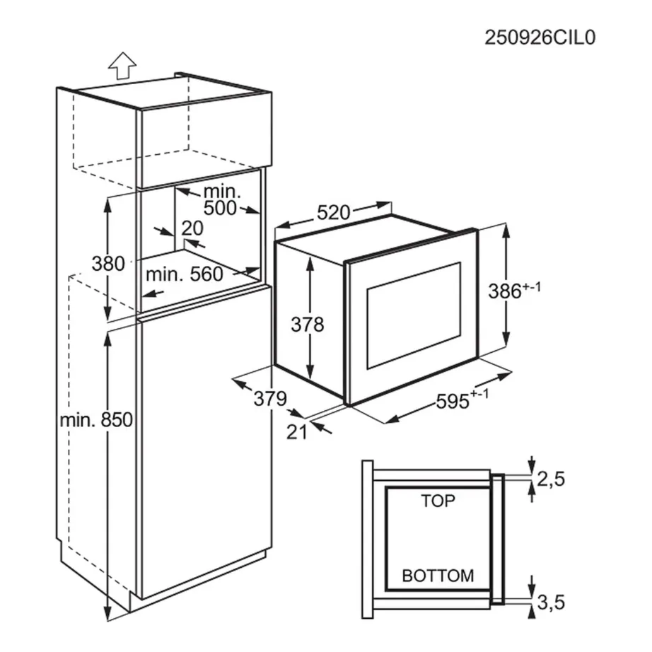 Integreeritav mikrolaineahi grilliga ja aurufunktsiooniga AEG OS5GM251EB, 25 L, 900 W, 1000 W grill, roostevaba sisu, puutetundlik LCD, must, paigaldus 38x56x50 cm – 5