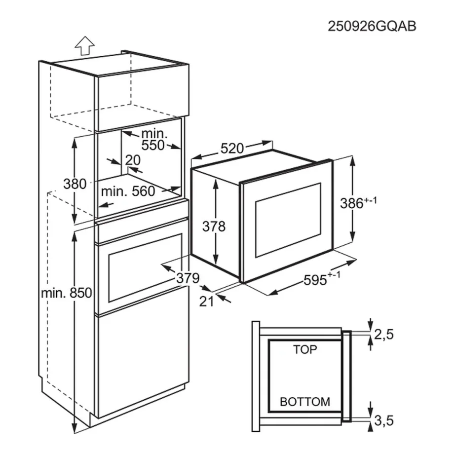 Integreeritav mikrolaineahi grilliga ja aurufunktsiooniga AEG OS5GM251EB, 25 L, 900 W, 1000 W grill, roostevaba sisu, puutetundlik LCD, must, paigaldus 38x56x50 cm – 6