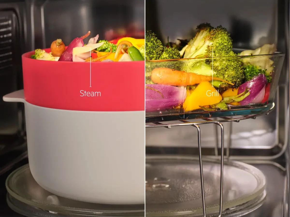 Mikrolaineahi AEG OS5GM251EB grilliga ja SteamSet aururežiimiga kasutuses