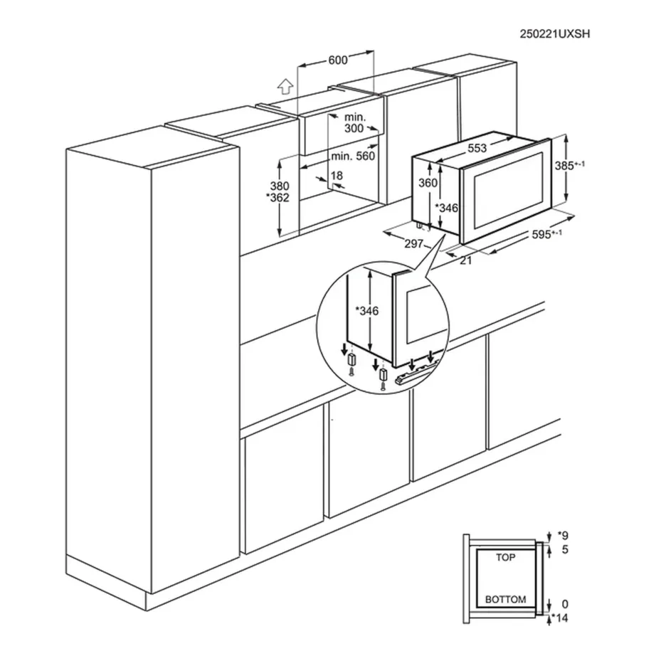 Integreeritav mikrolaineahi grilliga AEG OS5MG20EB, 20 l, 800 W, 1000 W grill, elektrooniline LCD-juhtimine, roostevaba sisemus, must – 6