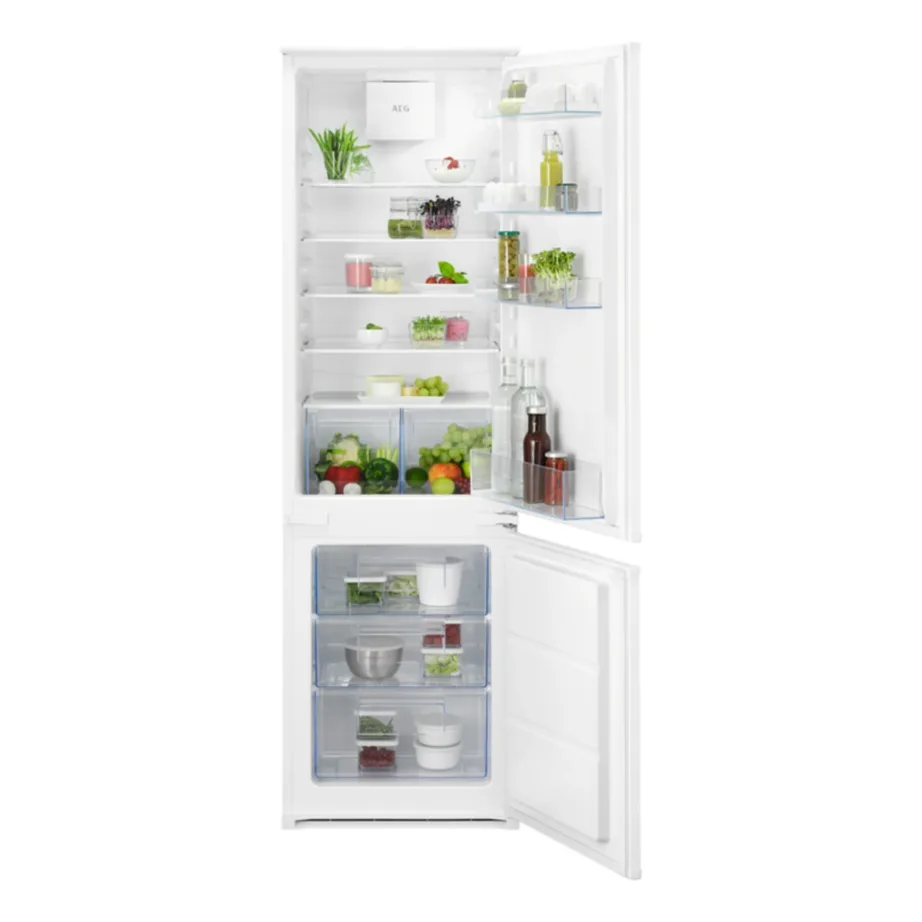 Integreeritav külmik-sügavkülmik LowFrost ja ColdSense AEG OSC5D181ES, 196+73 l, 180 cm, liughinged, E-kl, 34 dB, LED, valge