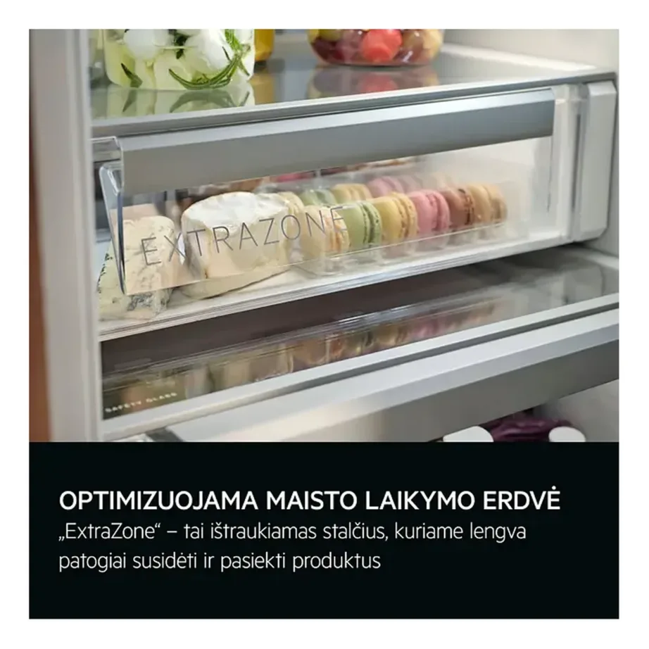 Integreeritav NoFrost külmik alumise sügavkülmaga AEG SCB819E8TS, 190 cm, MultiSpace 800, 216/62 L, inverterkompressor, liughinged, 0 °C tsoon, ExtraZone, LED-valgustus, E-kl – 3