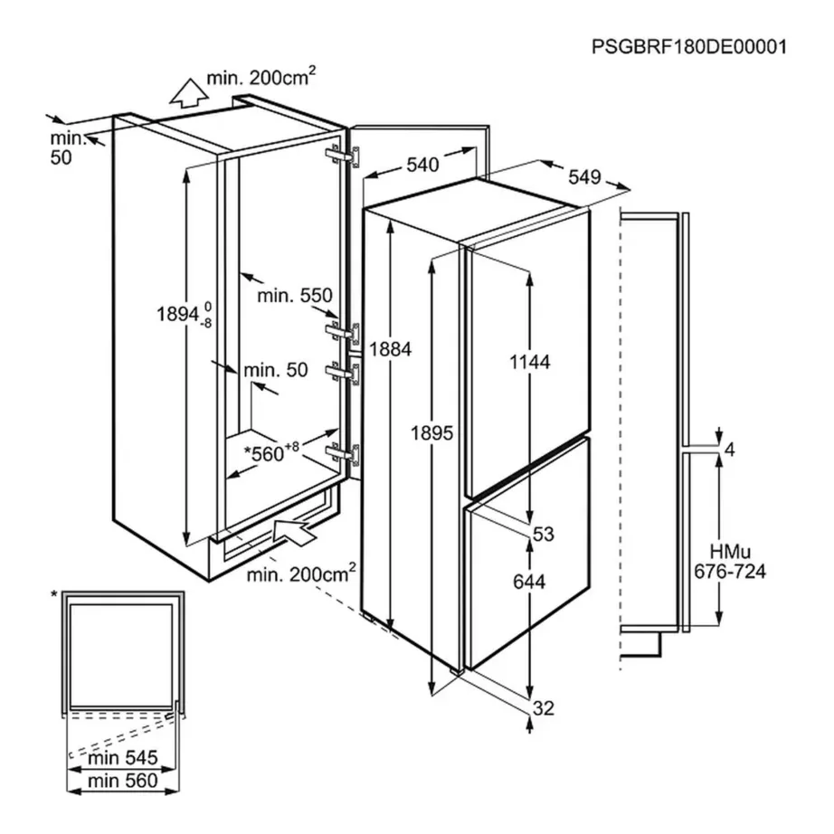 Integreeritav NoFrost külmik alumise sügavkülmaga AEG SCB819E8TS, 190 cm, MultiSpace 800, 216/62 L, inverterkompressor, liughinged, 0 °C tsoon, ExtraZone, LED-valgustus, E-kl – 5