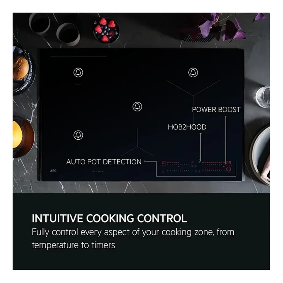 60 cm integreeritav induktsioonpliidiplaat SenseBoil ja Hob2Hoodiga AEG TI64IB10FB, 4 tsooni, 1xBridge, puutejuhtimine Slider, 7350 W, must, raamita – 8