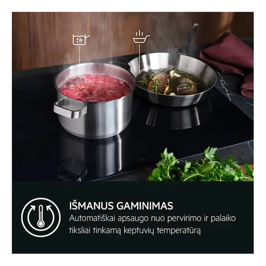 Induktsioonpliidiplaat Sense Boil & Fry ja Bridge-funktsiooniga AEG TI64IB30FB, integreeritav, 60 cm, 4 tsooni, vitrokeramika, puutetundlik Slider-juhtimine, Hob2Hood, 7350 W, must – 7