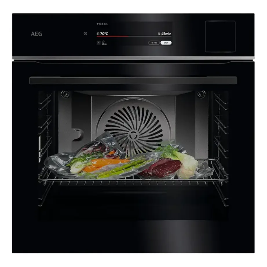 Integreeritav täisauru ahi sous-vide ja Wi-Fi-ga AEG TP9SB831AB, 9000 ProAssist SteamPro, 70 l, A++, 60 cm, must klaasesipaneel, puutetundlik ekraan, lihatermomeeter, teleskoopsiinid – 2