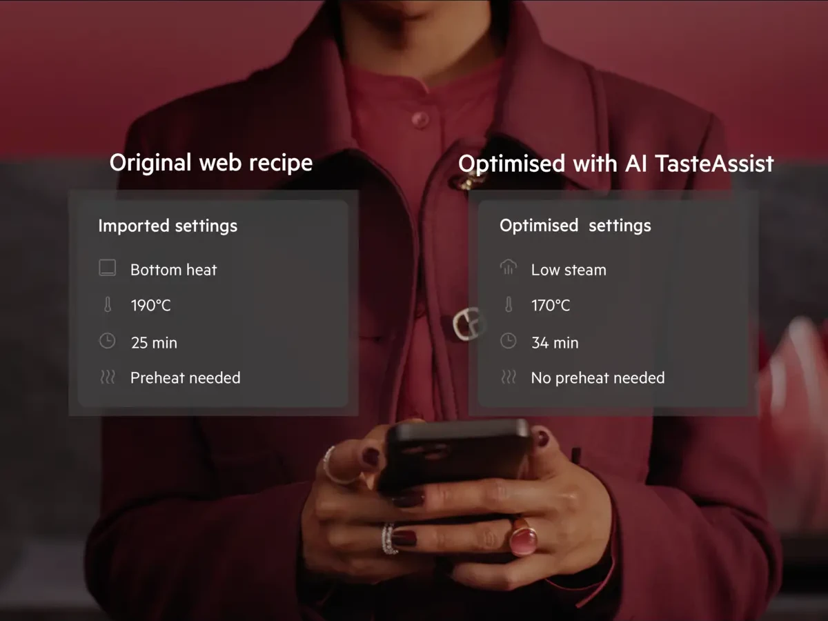AEG AI TasteAssist funktsioon, mis kohandab retsepte auruga küpsetamiseks