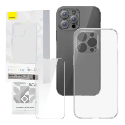 Läbipaistev ümbris ja 9H kaitseklaas iPhone 12 Pro Maxile Baseus P60112200201-02, Corning klaas, TPU, õhkpadja servad,