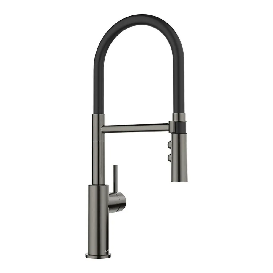 Väljatõmmatava dušiga köögisegisti BLANCO Catris Flexo Satin Dark Steel, painduv voolik, 2 pihustusrežiimi, PVD UltraResist roostevaba teras, kõrgsurve, 360° pööratav tila