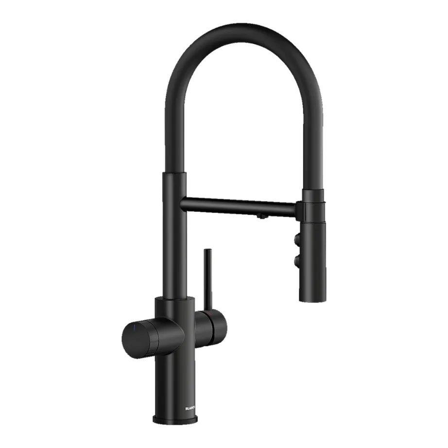 Filtriveega köögisegisti väljatõmmatava dušiga BLANCO CATRIS-S Flexo Black matt (Filter), painduv voolik, kahejoarežiim, must matt
