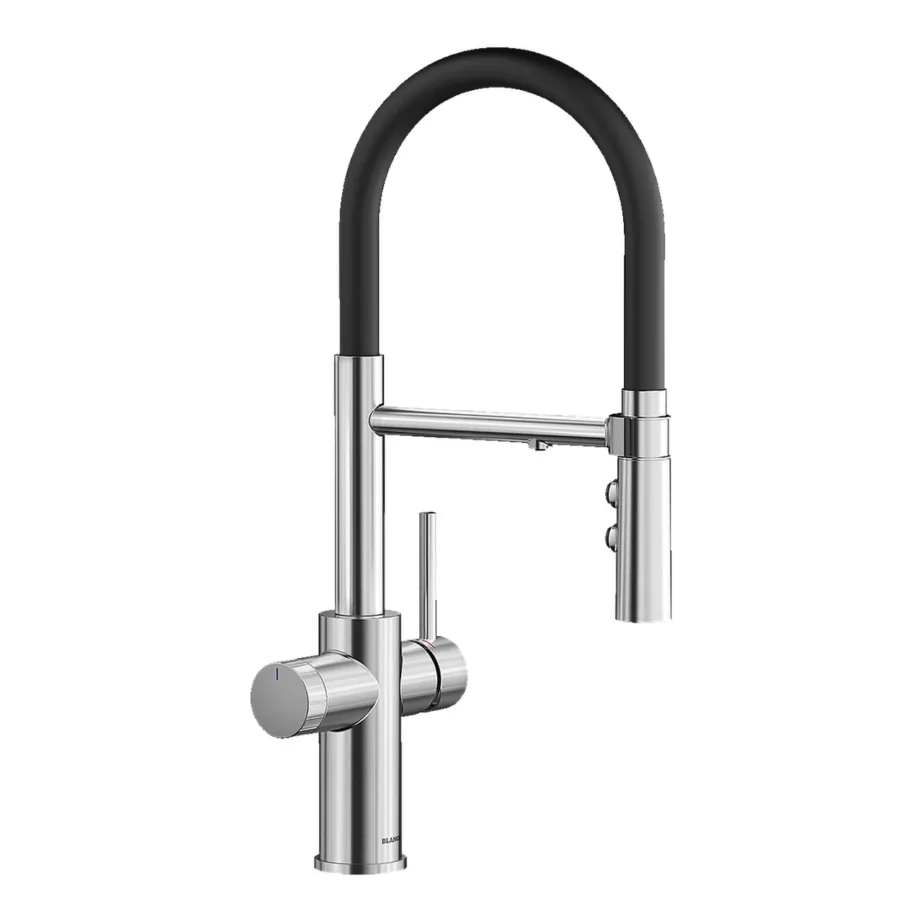 Veefiltriga väljatõmmatava dušiga köögisegisti BLANCO CATRIS-S Flexo, roostevaba terase viimistlus, painduv voolik, sobib surveveesüsteemile