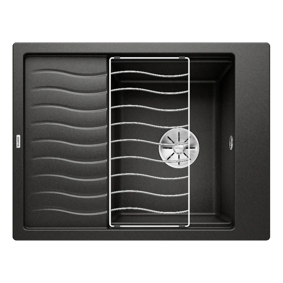 Silgranit köögivalamu 45 cm kapile BLANCO ELON 45 S PDUR Black InFino, 1-kausiline, must, pealt- ja altpaigaldus