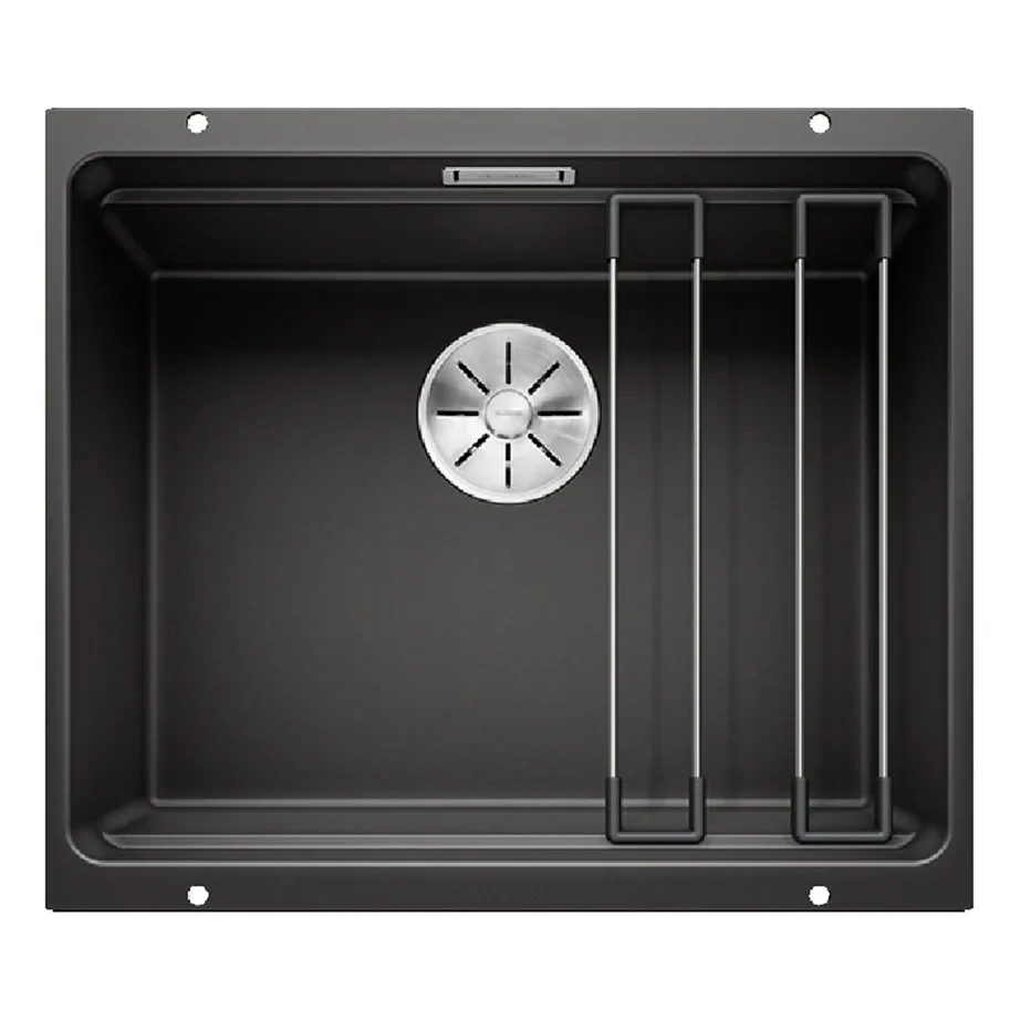 Silgranit köögivalamu 60 cm aluskapile BLANCO ETAGON 500-U, aluspaigaldatav, 1-kausiga, PuraDur pind, must, InFino äravoolusüsteemiga