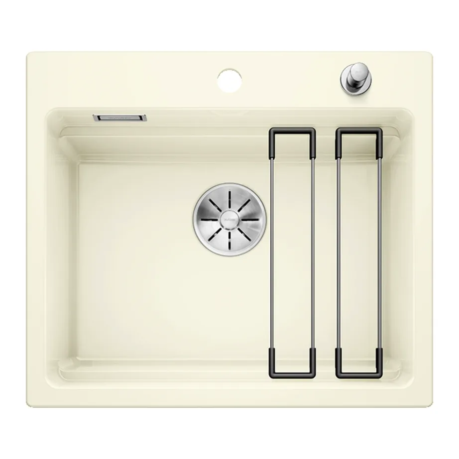 Pealtpaigaldatav keraamiline köögivalamu 60 cm kapile BLANCO ETAGON 6 Ceramic Magnolia glossy InFino M.AF, 1-kausiline, 584×510 mm, magnolia läikiv, ETAGON siinid, InFino äravool