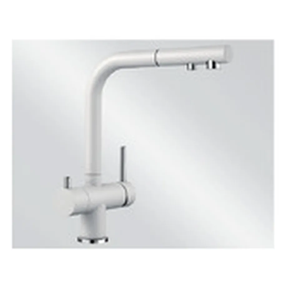 Filtreeritud veega väljatõmmatava voolikuga köögisegisti BLANCO FONTAS-S II White HD, Silgranit valge, eraldi kanal joogiveele, sobib 35 mm avasse, kõrgsurve veesüsteemile