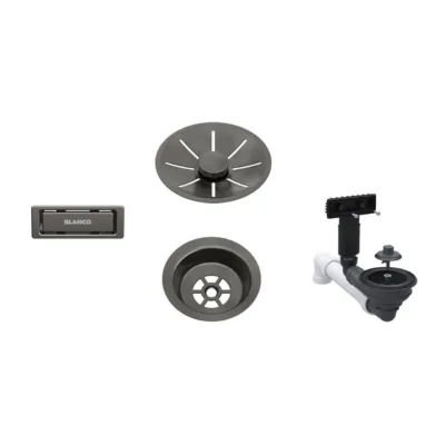3,5" äravoolu- ja ülevoolukomplekt köögivalamule BLANCO InFino Waste fitting set 1x3,5'', Satin Dark Steel, C-tüüpi