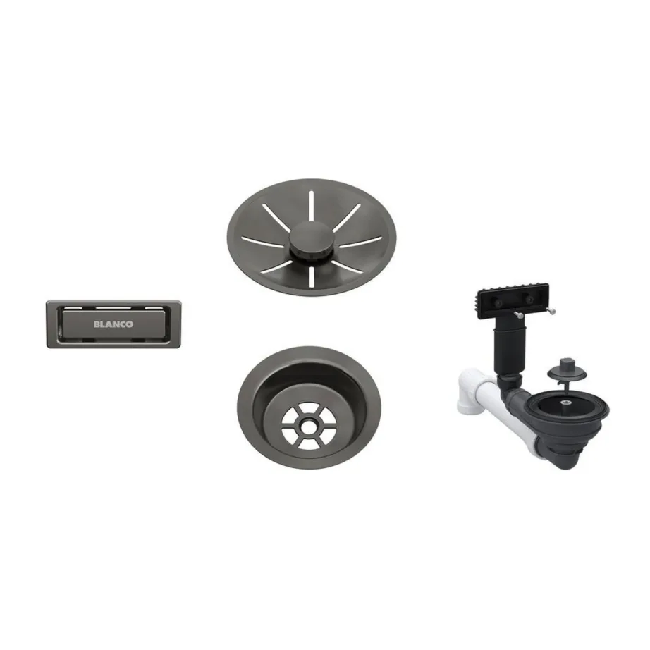 3,5″ äravoolu- ja ülevoolukomplekt köögivalamule BLANCO InFino Waste fitting set 1×3,5”, Satin Dark Steel, C-tüüpi ülevool