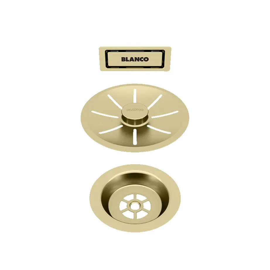 Satiinkuldne äravoolu- ja ülevoolukomplekt ühe-kausiga valamule BLANCO InFino Set, outlet/overflow, Satin gold