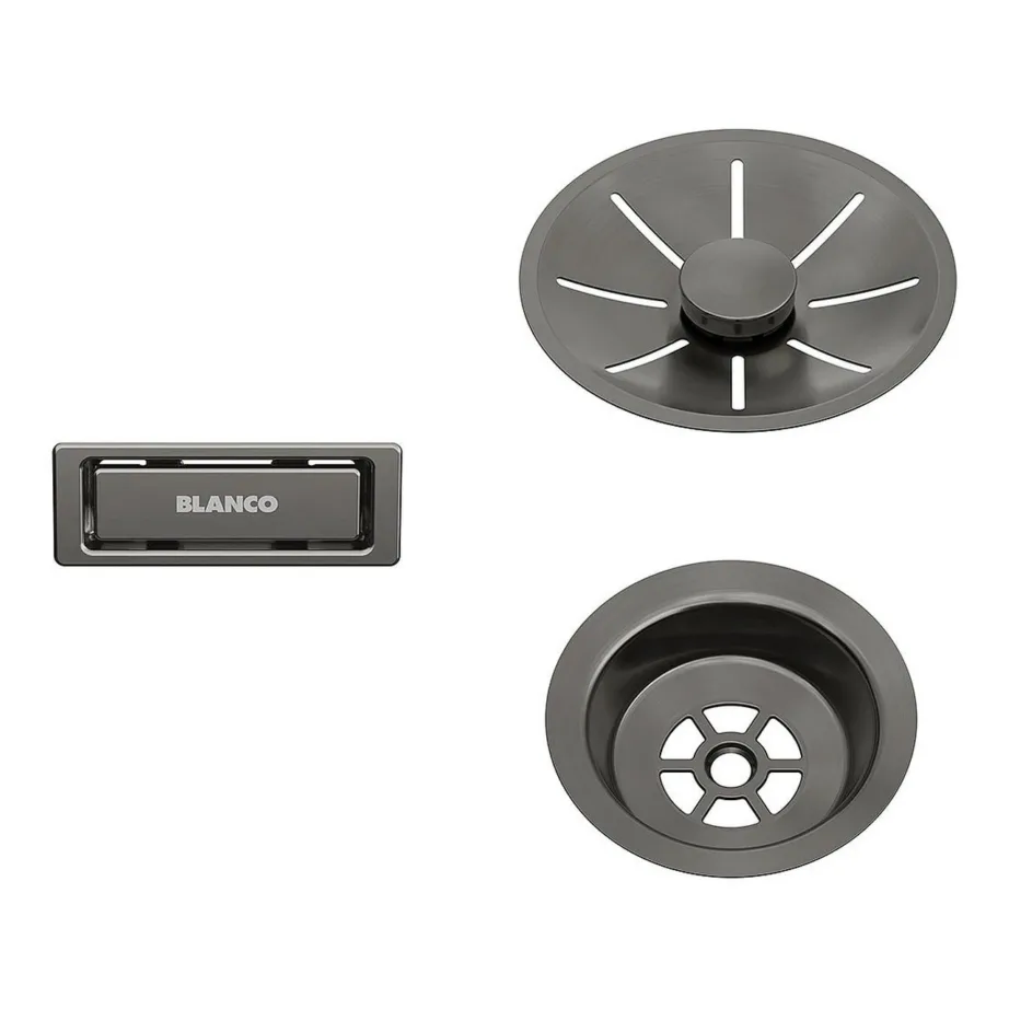 Valamu äravoolu ja ülevoolu komplekt ühe kausiga valamule BLANCO InFino Set, Satin Dark Steel, Blanco Open seeria