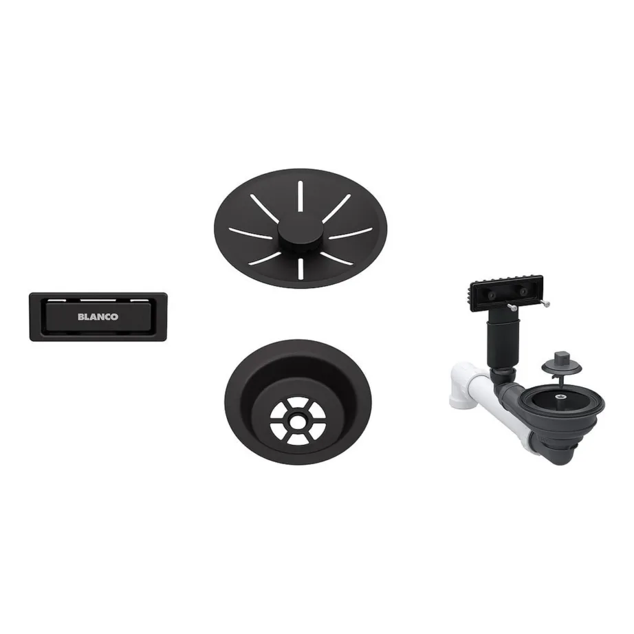 Valamu äravoolukomplekt 1x 3,5″ ava jaoks BLANCO InFino Black Matt, Blanco Open seeria, mõeldud InFino äravoolusüsteemiga köögivalamutele