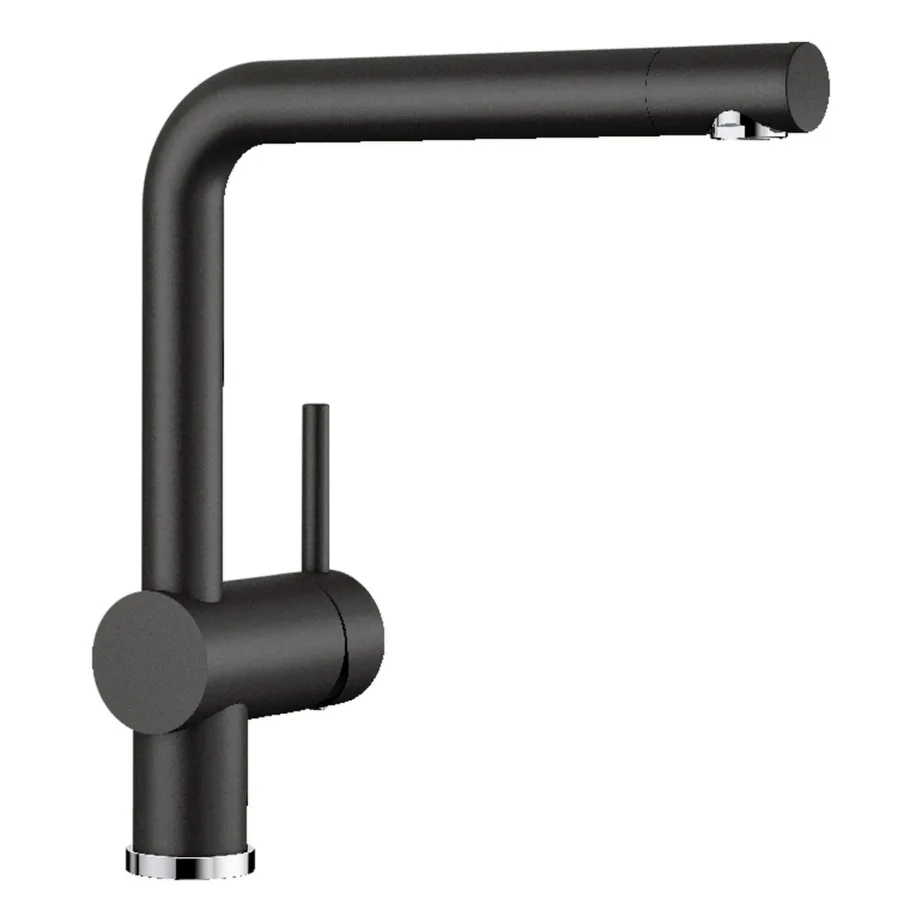 Kõrgsurve köögisegisti musta Silgranit-viimistlusega BLANCO LINUS Black HD, köögivalamule, ilma väljatõmmatava dušiotsikuta, filtreerimiseta