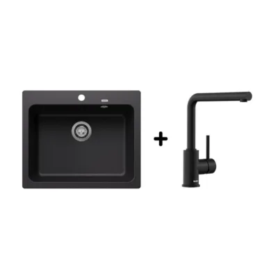 Silgranit köögivalamukomplekt must 60 cm kapile BLANCO Naya 6 Black + Mila Black Matt, 1-kausiline, pealt- ja
