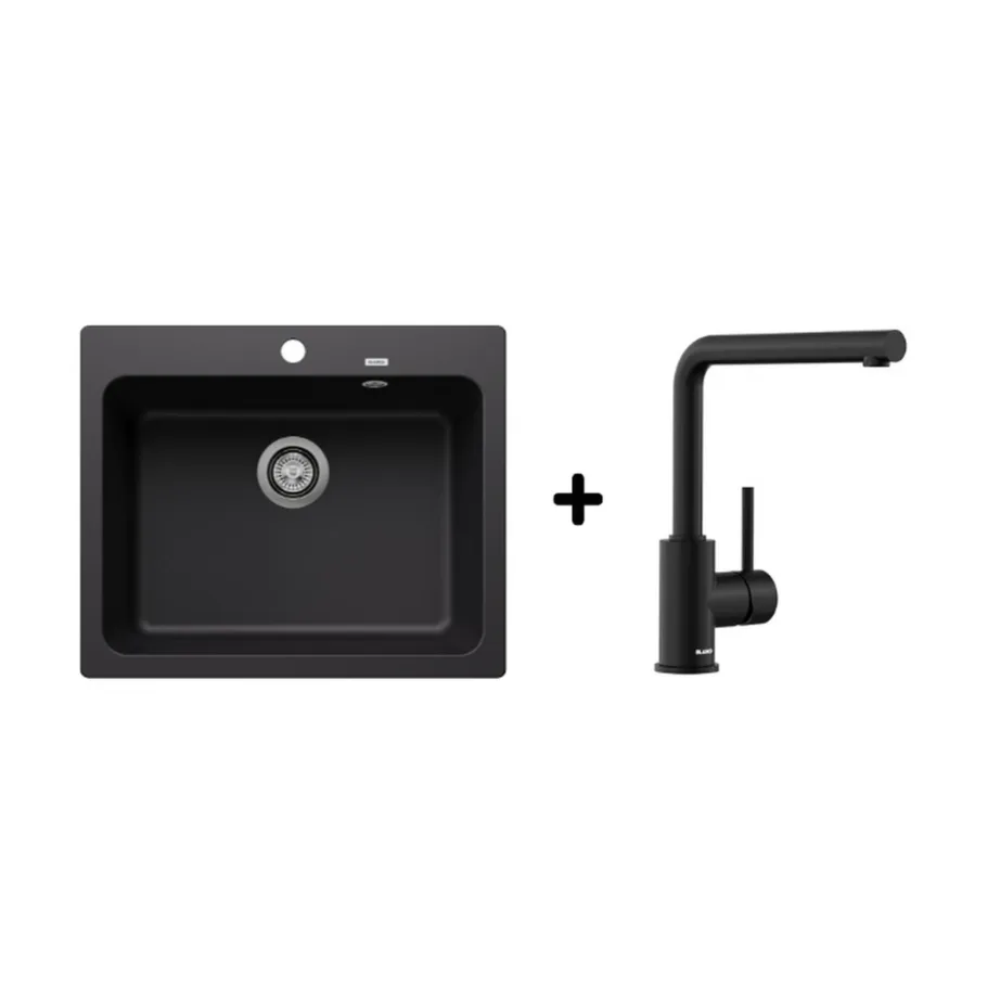 Silgranit köögivalamukomplekt must 60 cm kapile BLANCO Naya 6 Black + Mila Black Matt, 1-kausiline, pealt- ja altpaigaldus