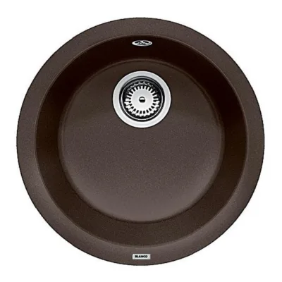 Ümmargune Silgranit köögivalamu BLANCO RONDO Coffee, PuraDur pind, 1-kausiline, sobib 45 cm aluskappi, pealt- ja