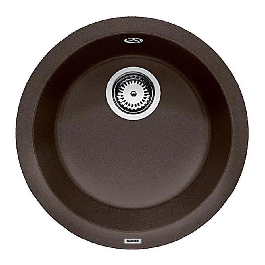 Ümmargune Silgranit köögivalamu BLANCO RONDO Coffee, PuraDur pind, 1-kausiline, sobib 45 cm aluskappi, pealt- ja altpaigaldus