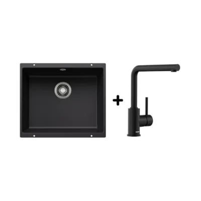 Allamonteeritav Silgranit köögivalamu koos segistiga BLANCO Rotan 500-U + Mila Black Matt, 1-kausiline, must, 60 cm