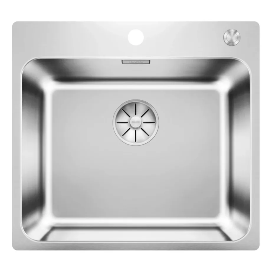 Roostevaba köögivalamu BLANCO SOLIS 500-IF/A, 1-kausiga, harjatud, 60 cm aluskapile, pealt- ja tasapinnaga paigaldus, InFino PushControl