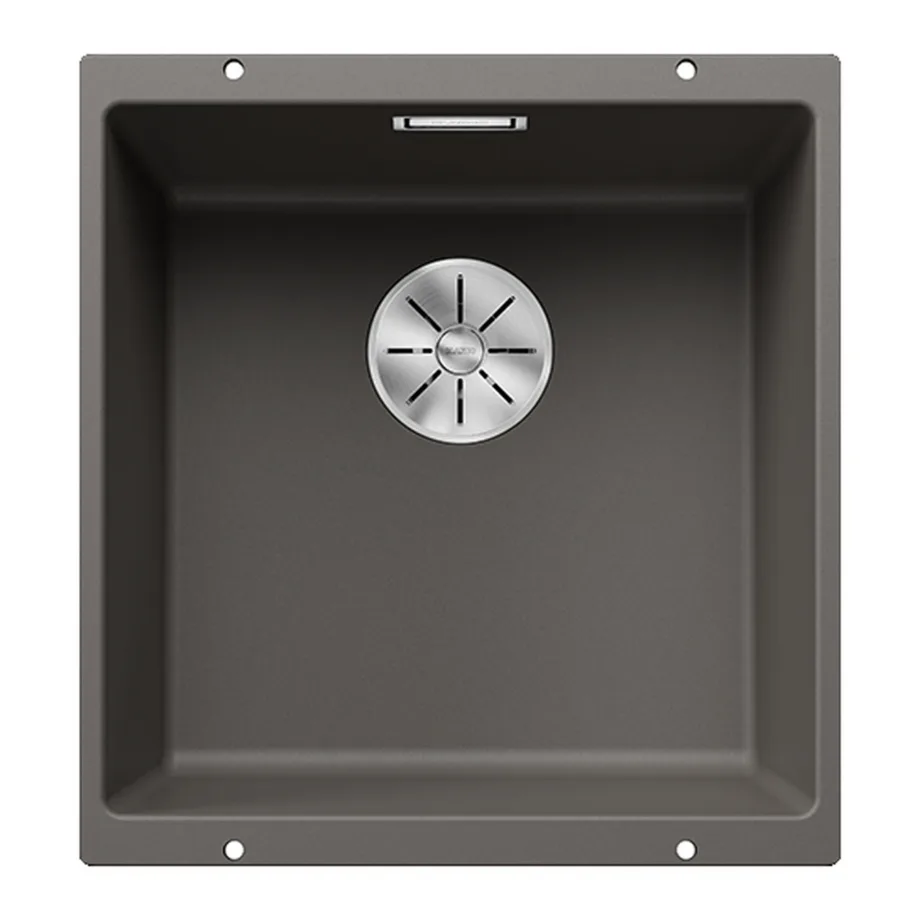 Allamonteeritav ühekausiline köögivalamu BLANCO SUBLINE 400-U, SILGRANIT PuraDur, Volcano grey, 50 cm kapile, InFino äravool