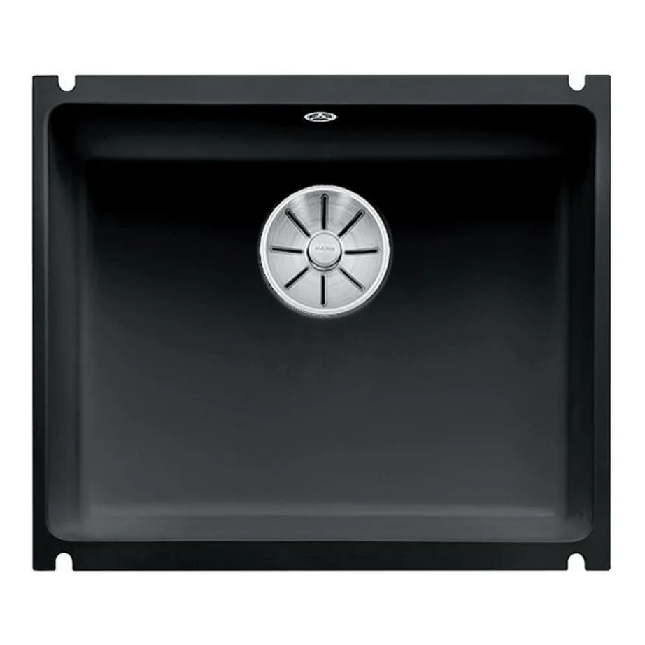 Tööplaadi alla paigaldatav keraamiline köögivalamu BLANCO SUBLINE 500-U, 1-kausiga, 60 cm kapile, must PuraPlus pind, InFino äravool