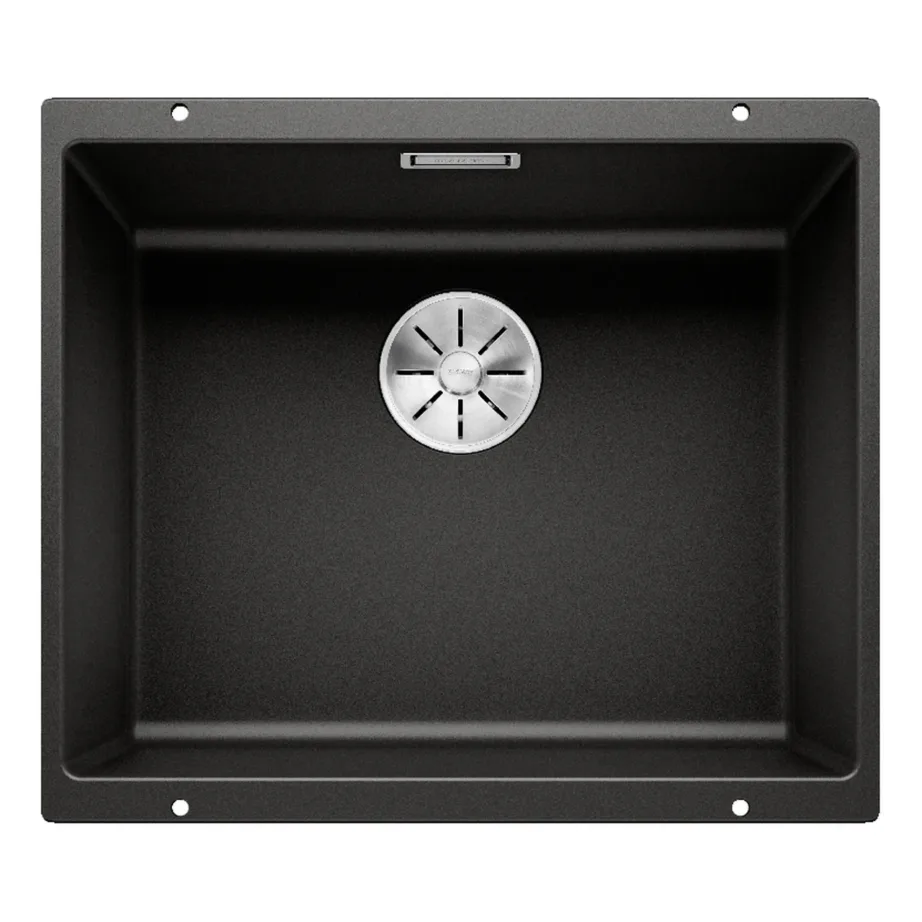Silgranit köögivalamu tööpinna alla BLANCO SUBLINE 500-U PDUR InFino, ühekausiline, 60 cm aluskapile, undermount paigaldus, PuraDur pind, must