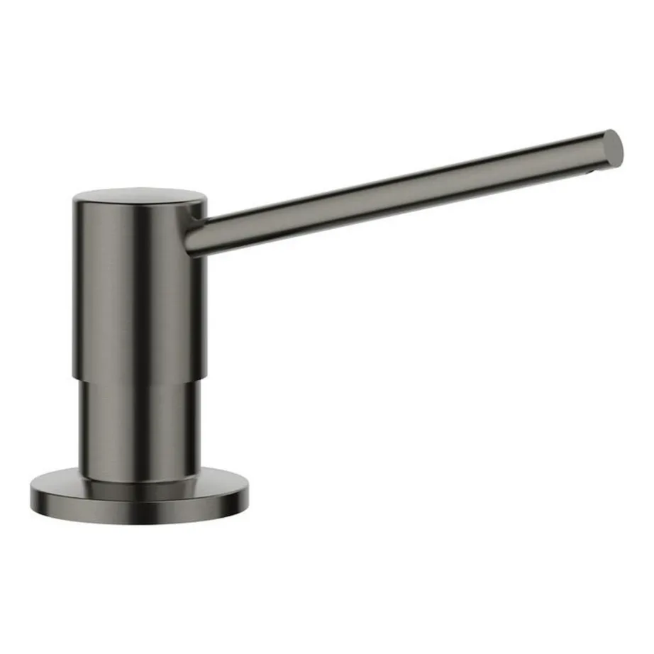 Köögivalamu tööpinnasisene seebidosaator BLANCO TORRE Satin Dark Steel, messing, PVD viimistlus, 300 ml, ülalt täidetav, sobib 35 mm avasse