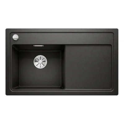 Silgranit köögivalamu 1-kausiga BLANCO ZENAR 45 S, must, pealt- või altpaigaldatav, 45 cm kapile, InFino äravool