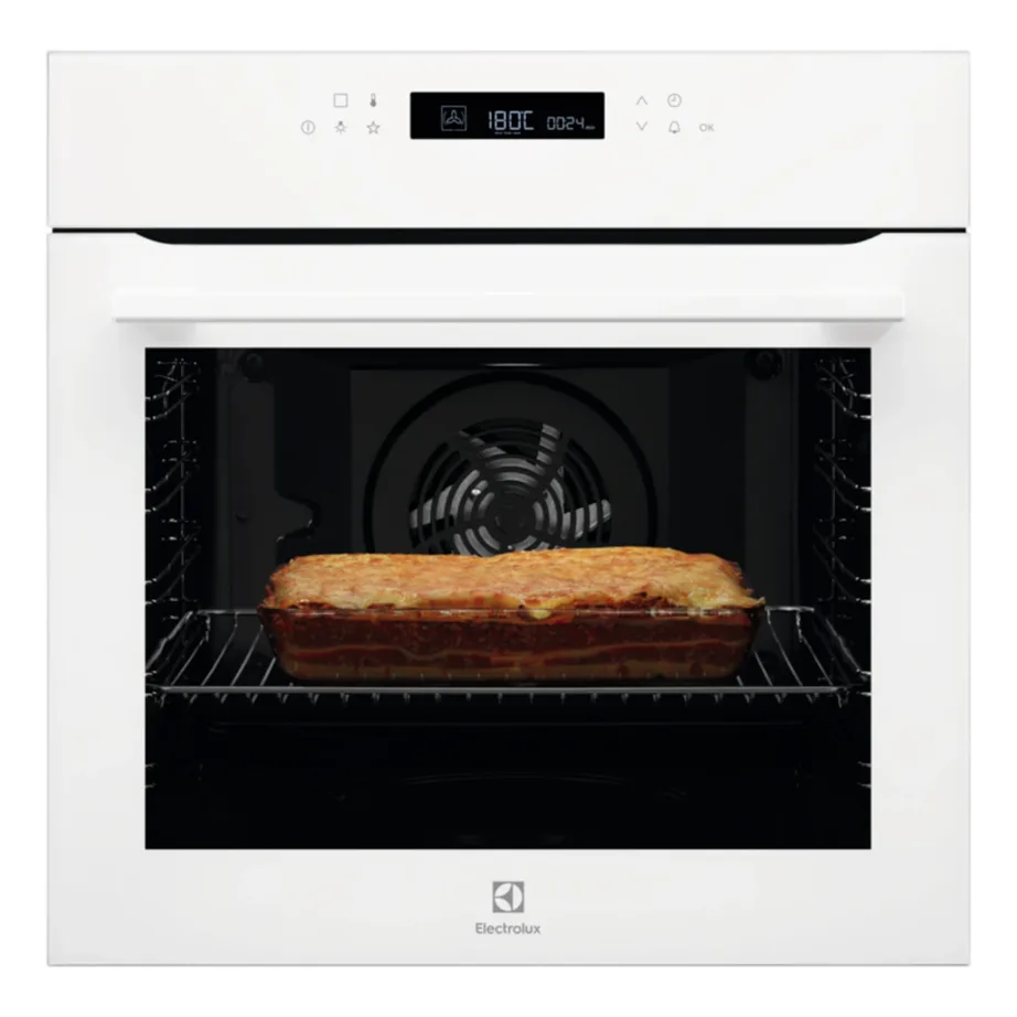 Pirolüüsiga integreeritav elektriahi toidutermomeetriga ELECTROLUX COE7P31V, 71 l, A+, 60 cm, valge, puutetundlik LCD, konvektsioon, 1-tasemel teleskoopsiinid
