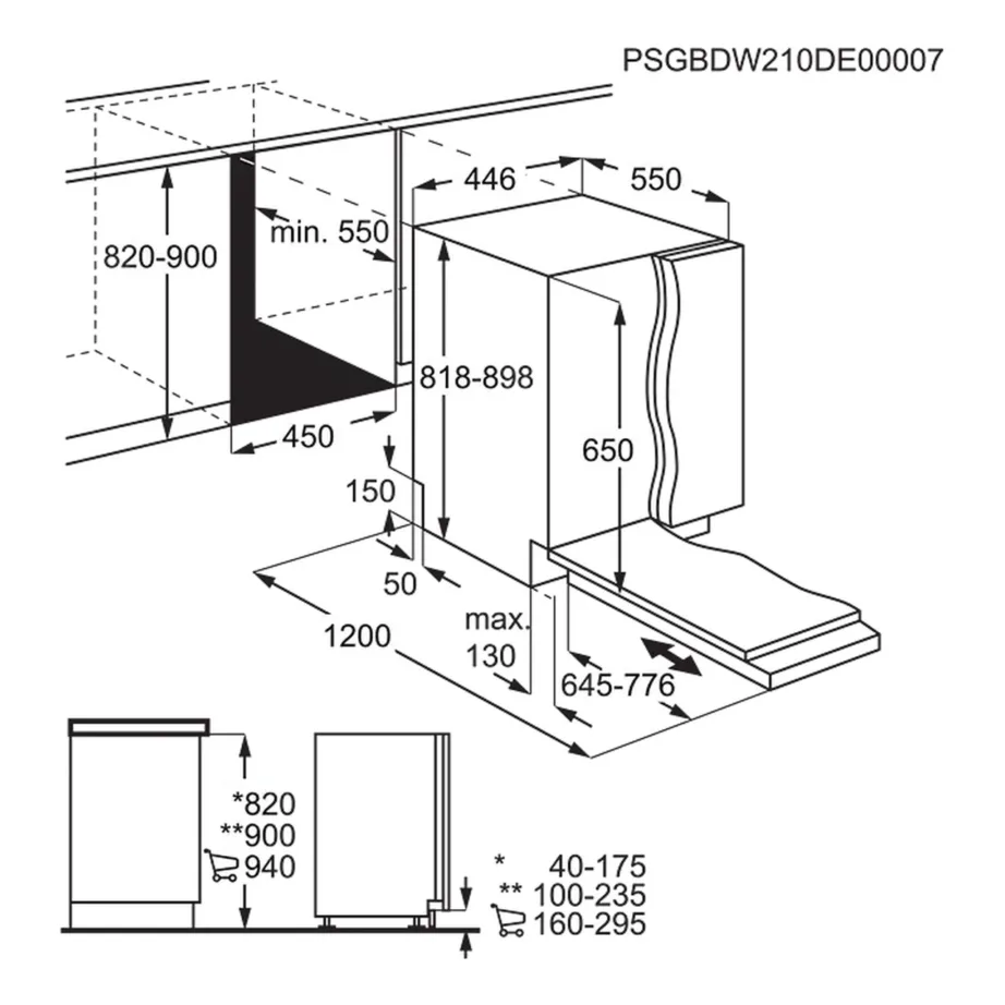 Täisintegreeritav 45 cm nõudepesumasin 9 komplektile ELECTROLUX EEG62300L, D energiaklass, 44 dB, 8 programmi, roostevaba sisemus, AirDry automaatne ukseavaja, ajaprojektsioon põrandale – 11