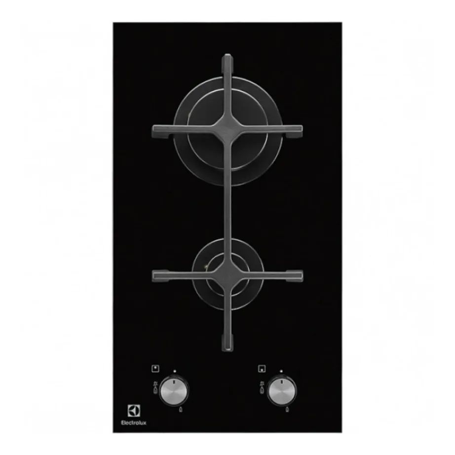 2-põletiga gaasipliidiplaat karastatud klaasiga ELECTROLUX EGC3322NVK, 30 cm, must, automaatne süüde, malmist pannirestid, leekekaitse