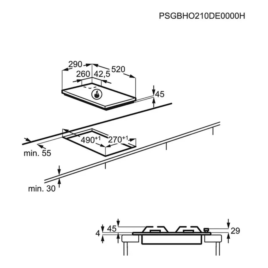 2-põletiga gaasipliidiplaat karastatud klaasiga ELECTROLUX EGC3322NVK, 30 cm, must, automaatne süüde, malmist pannirestid, leekekaitse – 4