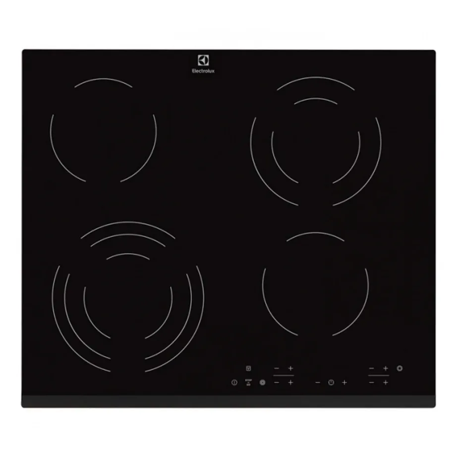 Klaaskeraamiline integreeritav elektripliidiplaat 60 cm ELECTROLUX EHF6343FOK, 4 keeduala, puutetundlik juhtimine, laiendatav tsoon, taimer, Stop+Go paus, lapselukk, 6400 W, must