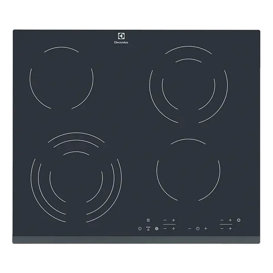 Klaaskeraamiline integreeritav elektripliidiplaat 60 cm ELECTROLUX EHF6343FOK, 4 keeduala, puutetundlik juhtimine, laiendatav tsoon, taimer, Stop+Go paus, lapselukk, 6400 W, must – 2