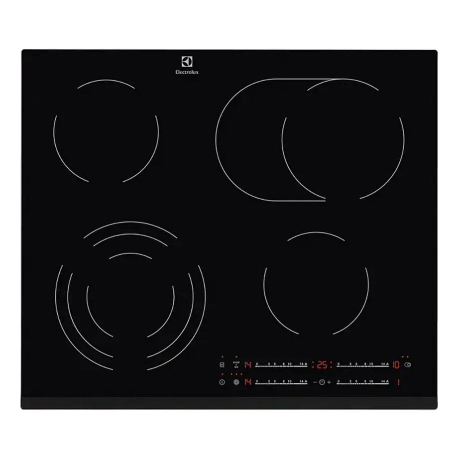 Klaaskeraamiline integreeritav elektripliidiplaat liugjuhtimisega ELECTROLUX EHF6547FXK, 4 keeduala, FishZone laiendatav tsoon, taimer, Stop+Go, lapselukk, 60 cm, must – 2